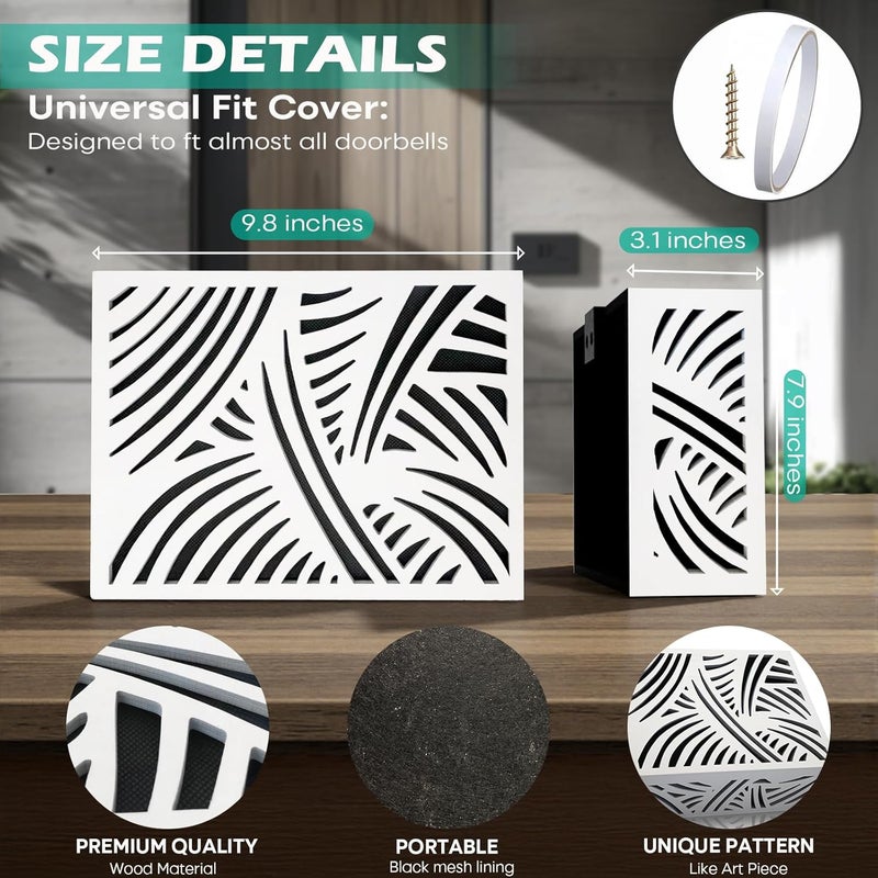 GRAUES Store Modern Wooden Doorbell Chime Cover Box – Large Decorative Wall-Mounted Doorbell Cover for Home Decor – Reducing Wood Door Chime Box Only, White – Stylish Upgrade (ABSTRACT FOLIAGE PATTERN) - Image 2
